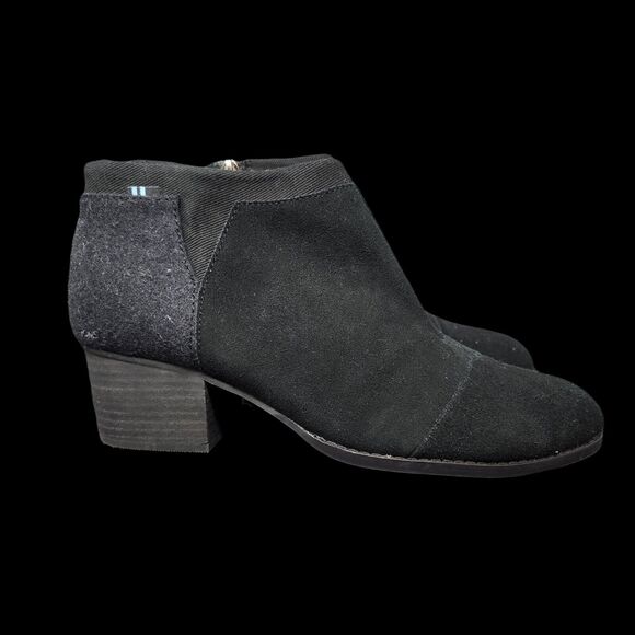 Toms Womens Booties Boots Shoes Size 8.5 Solid Black Wool Leather Ankle Zipper - Picture 2 of 9